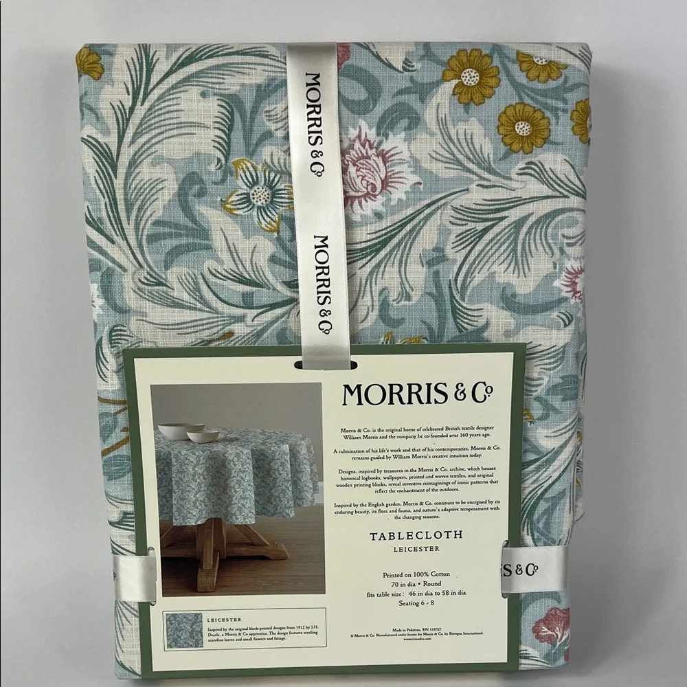 William MORRIS Co Tablecloth Leicester Blue Floral Spring Cotton 70